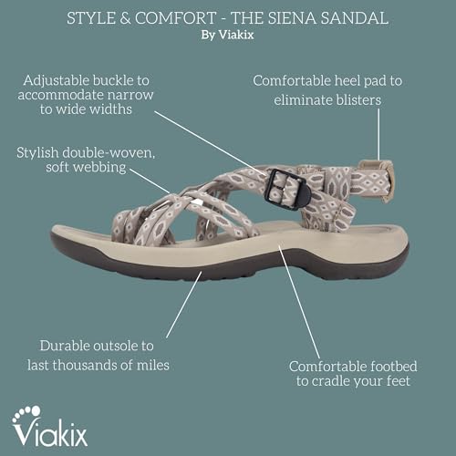 Viakix Womens Walking Sandals: Cute Stylish Comfy Athletic Sport Outdoor Hiking Sandal for Trekking Water Wide Width Beach, Beige 9 - Image 3