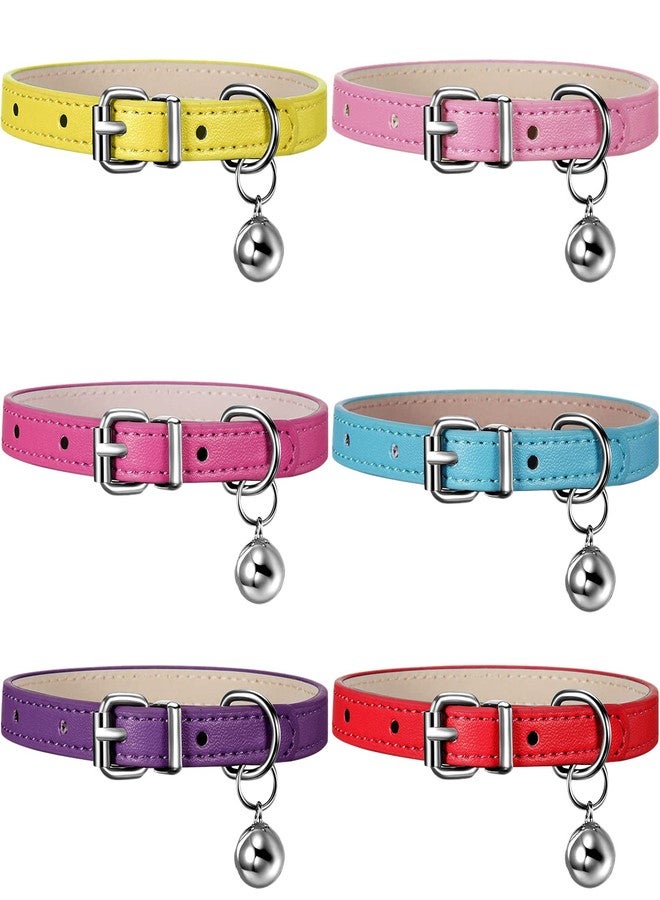 Weewooday 6 Pieces Leather Cat Collar with Bell Cute Pet Kitten Leather Collar for Boy Girl Cats for Small Kitten Puppy(Classic Color) - Image 1