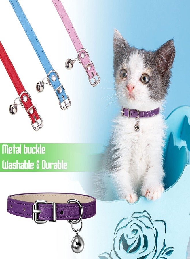 Weewooday 6 Pieces Leather Cat Collar with Bell Cute Pet Kitten Leather Collar for Boy Girl Cats for Small Kitten Puppy(Classic Color) - Image 4