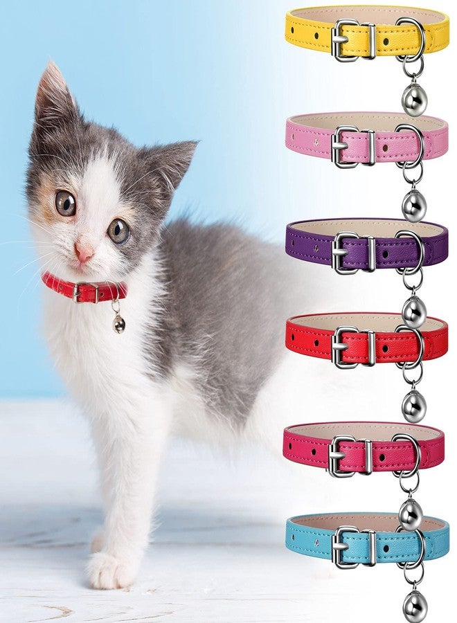 Weewooday 6 Pieces Leather Cat Collar with Bell Cute Pet Kitten Leather Collar for Boy Girl Cats for Small Kitten Puppy(Classic Color) - Image 5