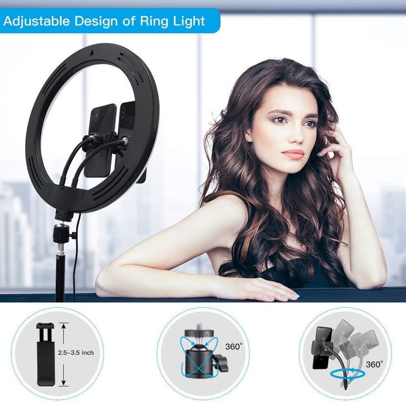 MINIBIRD 12" Ring Light with Tripod Stand & 2 Phone Holder, Dimmable USB Beauty Ring Lights with Bluetooth Remote, LED Selfie Ring Light for Photography/Makeup/Live Stream,Compatible with iPhone and Android - Image 3