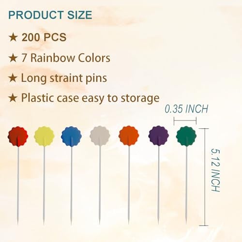 Sunenlyst 200Pcs Flat Head Sewing pins, Straight Pins with Flower Colored Heads, 2.16inch Quilting Pin for Sewing Supplies,Dressmaker, Craft, Fabric, DIY, Sewing Projects and Jewelry Decoration - Image 2