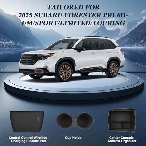 BIBIBO for 2025 Subaru Forester Center Console Organizer 2025 2026 Subaru Forester Console Armrest Tray+Cup Holder +Wireless Charging Mat 2025 Forester Insert Organizer 2025 Forester Accessories - Image 4