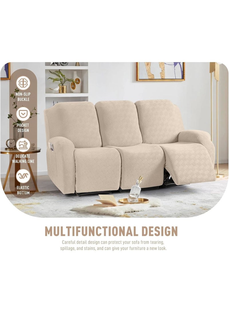 Zikra 3 Seater Recliner Covers, Stretch Reclining Chair Covers, Recliner Sofa Slipcovers Stripe, Jacquard Recliner Couch Covers, Furniture Protector Covers for Kids, Pets - Image 5