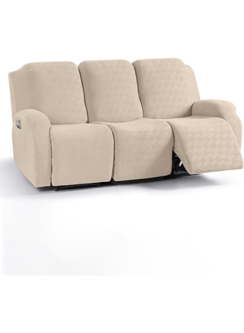 Zikra 3 Seater Recliner Covers, Stretch Reclining Chair Covers, Recliner Sofa Slipcovers Stripe, Jacquard Recliner Couch Covers, Furniture Protector Covers for Kids, Pets - Image 1