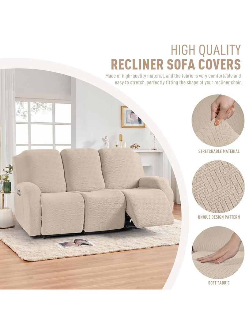 Zikra 3 Seater Recliner Covers, Stretch Reclining Chair Covers, Recliner Sofa Slipcovers Stripe, Jacquard Recliner Couch Covers, Furniture Protector Covers for Kids, Pets - Image 3