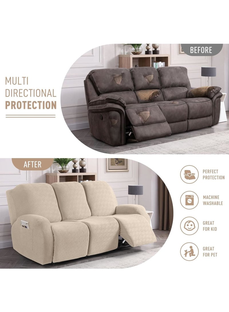 Zikra 3 Seater Recliner Covers, Stretch Reclining Chair Covers, Recliner Sofa Slipcovers Stripe, Jacquard Recliner Couch Covers, Furniture Protector Covers for Kids, Pets - Image 4