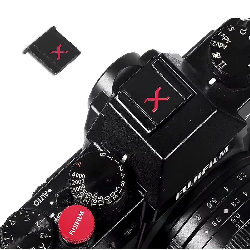 KingMa X Hot Shoe Cover Metal Protective case for Camera Dust Flash Level Protection Cover Camera Styling Accessories Compatible with Fujifilm Fuji Cameras in 6 diffrent Style (Red on Black) - Image 1