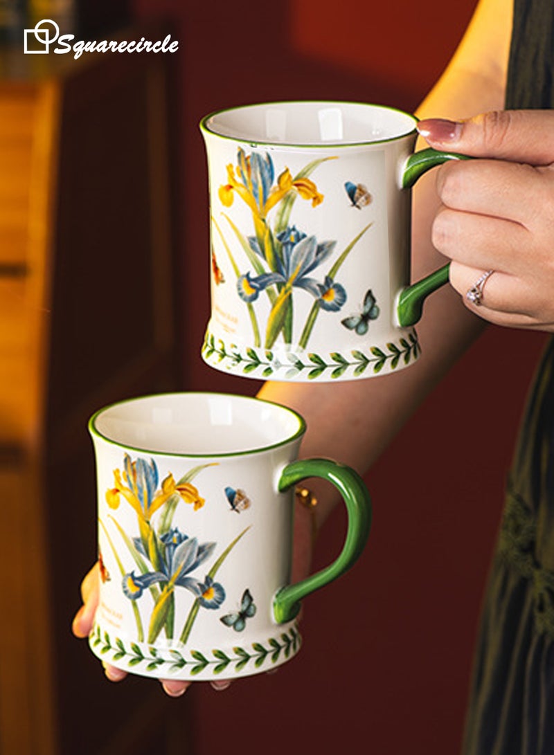 دائرة مربعة كوب قهوة سيراميك بتصميم زهرة السوسن – سعة 450 مل، كوب أنيق للقهوة والشاي مع رسومات فراشات، مناسب للاستخدام اليومي والهدايا - Image 4
