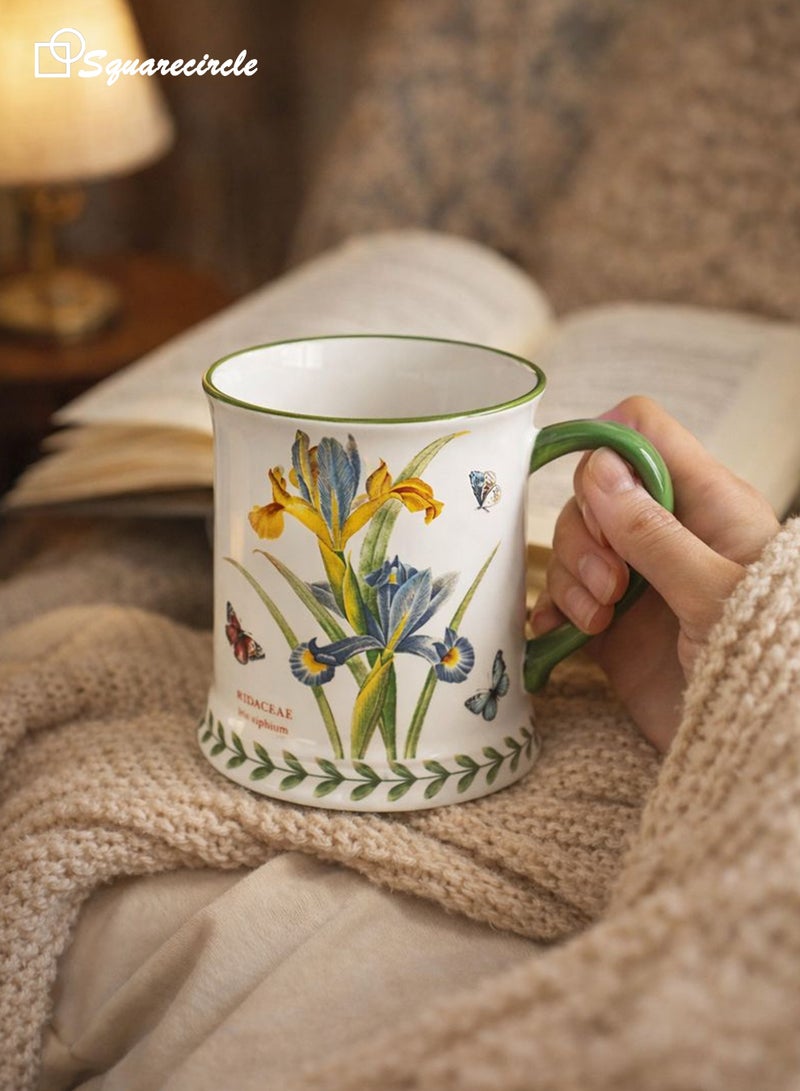 دائرة مربعة كوب قهوة سيراميك بتصميم زهرة السوسن – سعة 450 مل، كوب أنيق للقهوة والشاي مع رسومات فراشات، مناسب للاستخدام اليومي والهدايا - Image 2