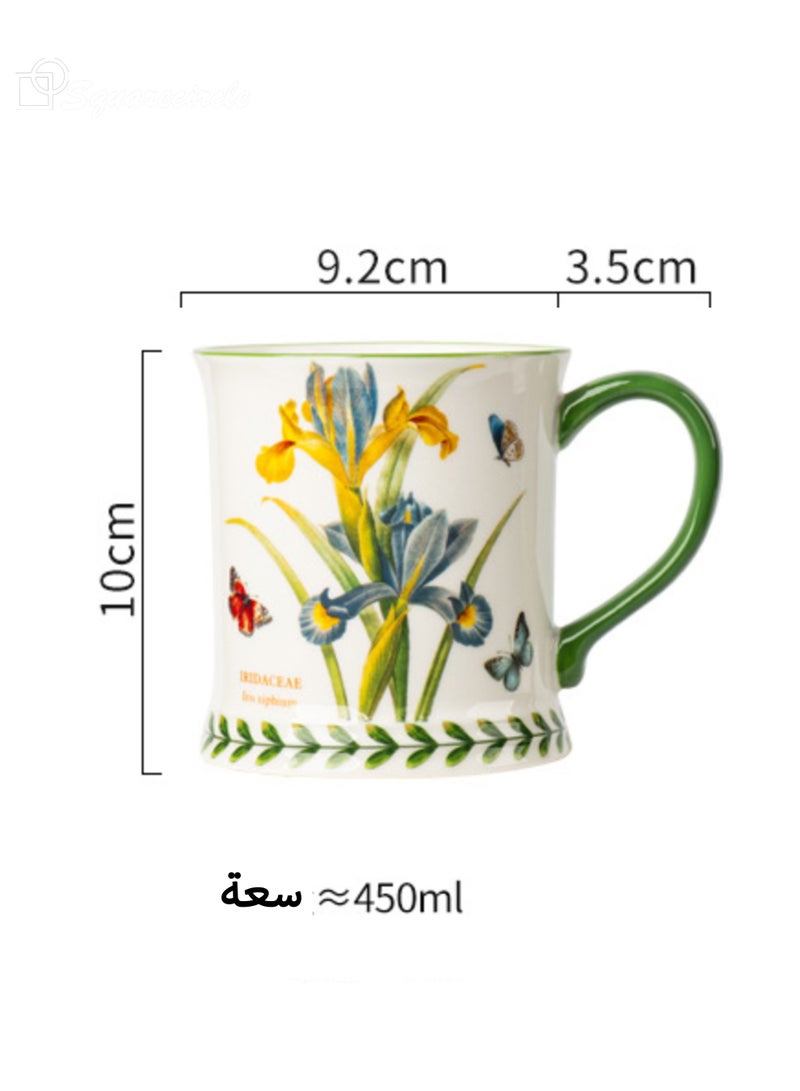 دائرة مربعة كوب قهوة سيراميك بتصميم زهرة السوسن – سعة 450 مل، كوب أنيق للقهوة والشاي مع رسومات فراشات، مناسب للاستخدام اليومي والهدايا - Image 5