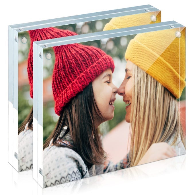 2 PACK ACRYLIC FRAME 4X4 20 THICKER 20MM THICK FRAMELESS CLEAR PICTURE FRAME DOUBLE SIDED MAGNETIC PHOTO FRAME FREE STANDING DESKTOP DISPLAY STAND ACRYLIC PICTURE FRAMES