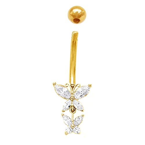 Ritastephens 14k Yellow Gold CZ Butterfly Link Cubic Zirconia Belly Ring - Image 2