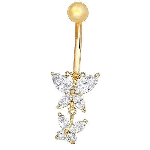 Ritastephens 14k Yellow Gold CZ Butterfly Link Cubic Zirconia Belly Ring - Image 1