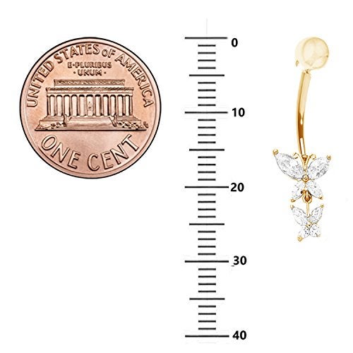 Ritastephens 14k Yellow Gold CZ Butterfly Link Cubic Zirconia Belly Ring - Image 4
