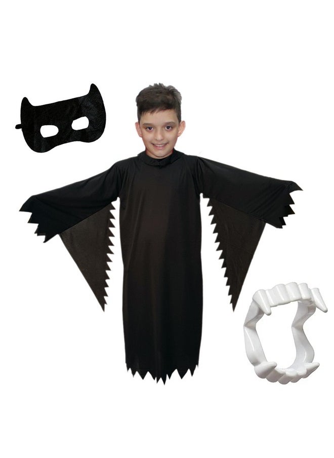 Kaku Fancy Dresses - Kaku Fancy Dresses Polyester Black Ghost Costume For Kids With Vampire Teeth & Face Mask For Halloween Horror Costume Party - Image 1