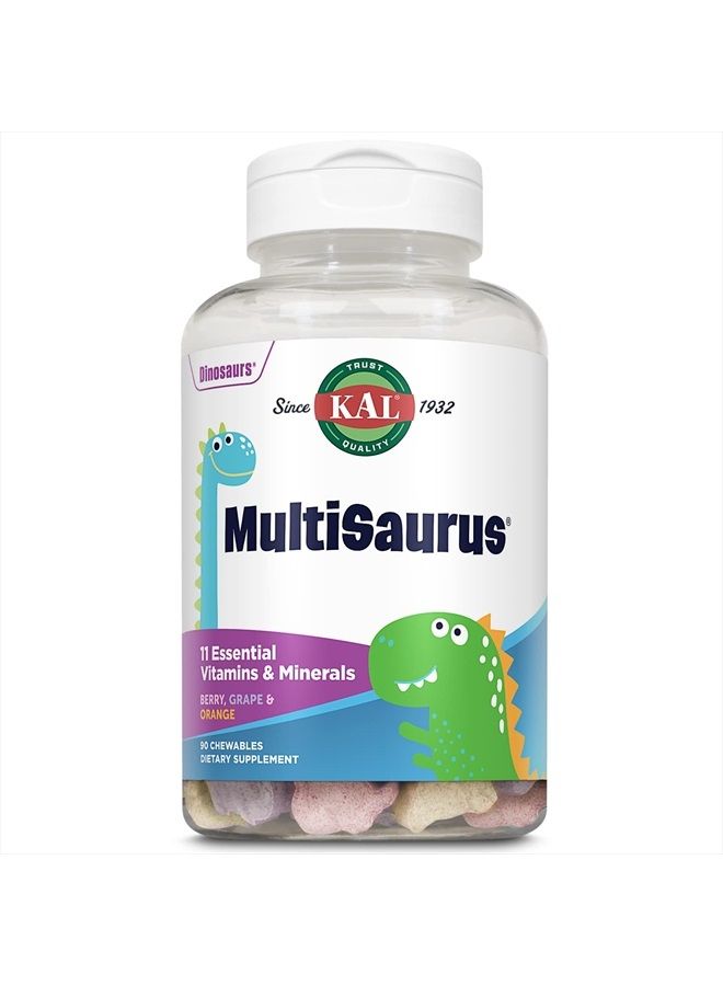 KAL MultiSaurus Kids Chewable Multivitamins, 11 Essential Vitamins and Minerals for Kids, Berry, Grape, Orange Chewables, Gluten and Fructose Free, 90 Servings, 90 Dinosaur-Shaped Chewables - Image 2
