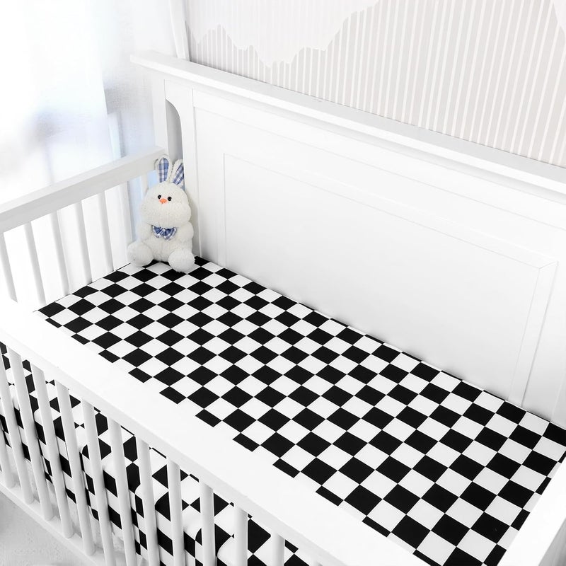 DILIMI Fitted Crib Sheets for Baby Boys and Girls UltraSoft Breathable Baby Crib Sheet Fits Standard Crib and Toddler Mattress Black Checkered - Image 5