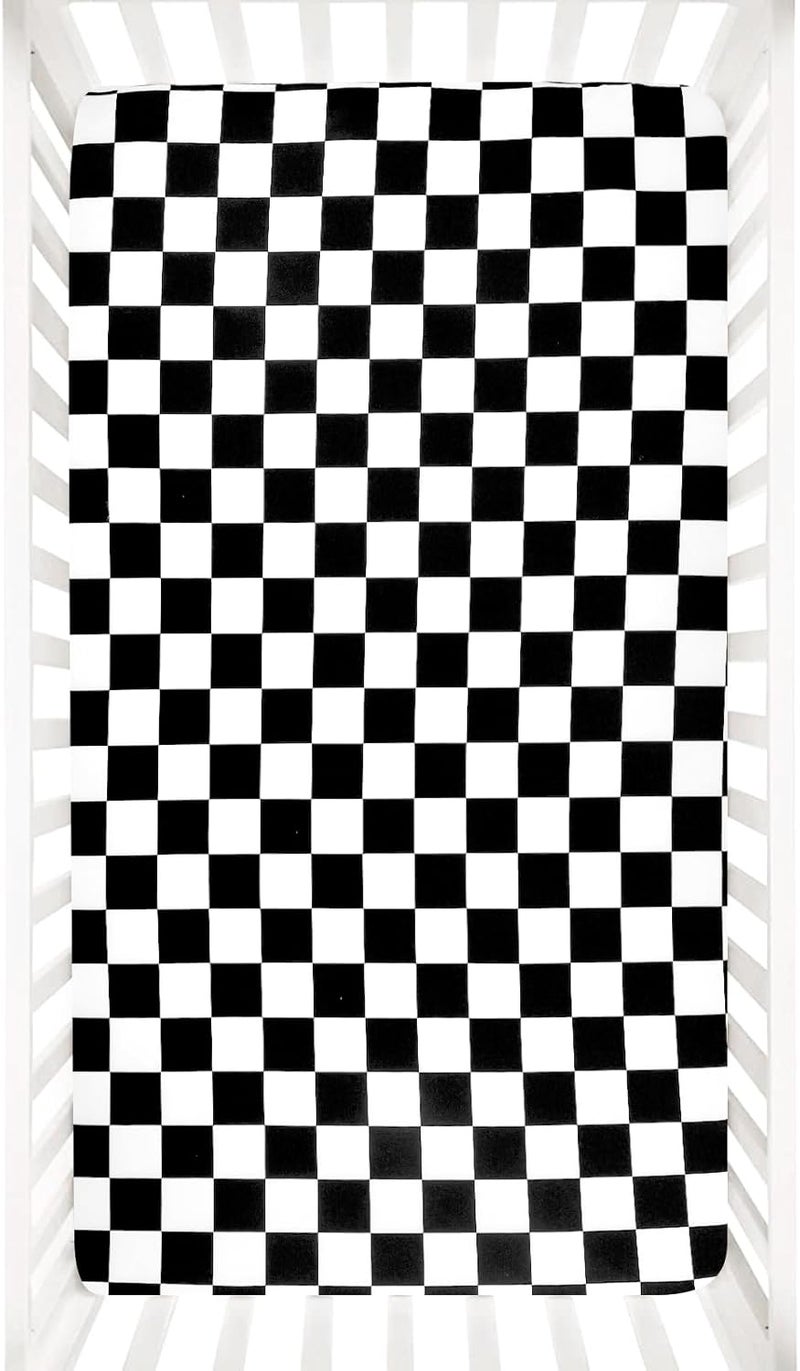 DILIMI Fitted Crib Sheets for Baby Boys and Girls UltraSoft Breathable Baby Crib Sheet Fits Standard Crib and Toddler Mattress Black Checkered - Image 1