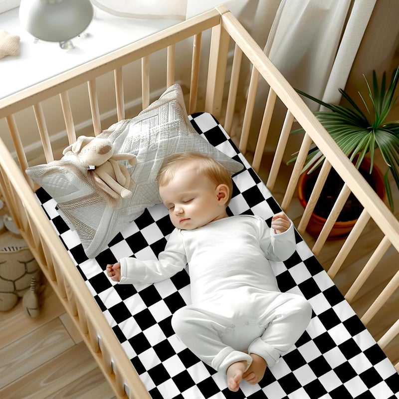 DILIMI Fitted Crib Sheets for Baby Boys and Girls UltraSoft Breathable Baby Crib Sheet Fits Standard Crib and Toddler Mattress Black Checkered - Image 2