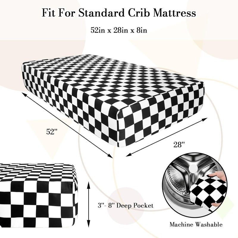 DILIMI Fitted Crib Sheets for Baby Boys and Girls UltraSoft Breathable Baby Crib Sheet Fits Standard Crib and Toddler Mattress Black Checkered - Image 4