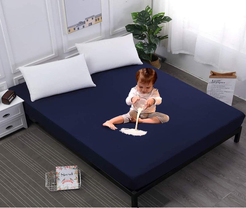 BCARE Water Proof Terry Cotton Double Bed Mattress Protector Cobalt 198 x 122 x 25 cm - Image 2