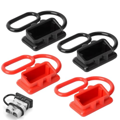 VILPKWMP 4 Pcs Quick Connect Battery Connector Caps for Anderson Dustproof Rubber Covers and Water Resistant Protectors for 50A Style Power Connectors and Trailer Plugs Black and Red 50A - Image 1