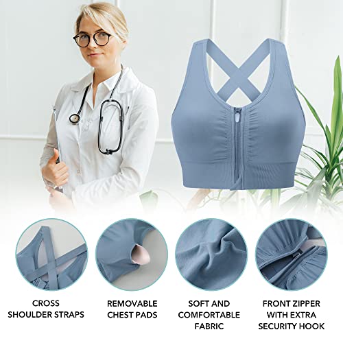 Evercute Zip Front Post-Surgery Bra Women's Wireless Sports Bras Padded Strappy Medium Support Yoga Exercise Athletic Bras - Image 2