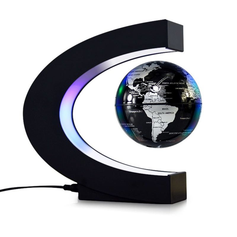 3 Inch Magnetic Levitation Floating Globe World Map Globe with C Shape Base LED Lights for Teaching Home Office Desk Decoration - Image 1