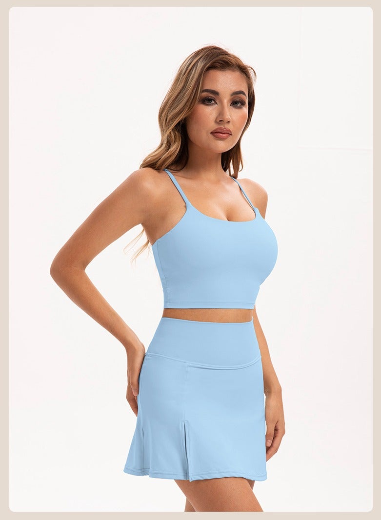 Girls' Short Skirt Anti Glare Outdoor High Waist Yoga Exercise Fitness Set - Image 5
