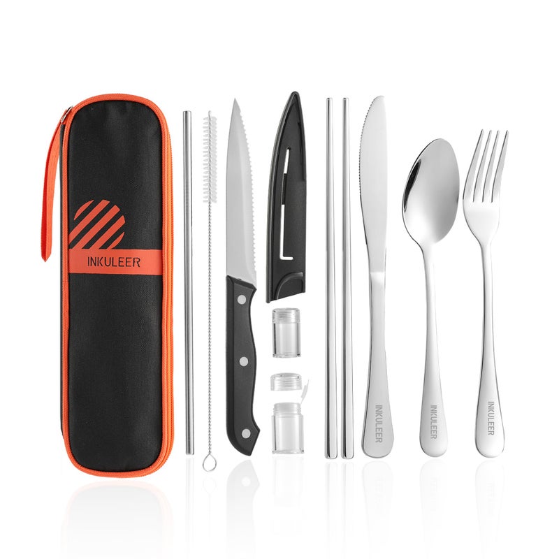 INKULEER Travel Cutlery, Portable Cutlery Set | Portable Silverware Set, 18/8 Stainless Steel Lunch Reusable Travel Cutlery Set, Fork and Spoon/Knife Set for Camping | Full-size camping cutlery set. - Image 1