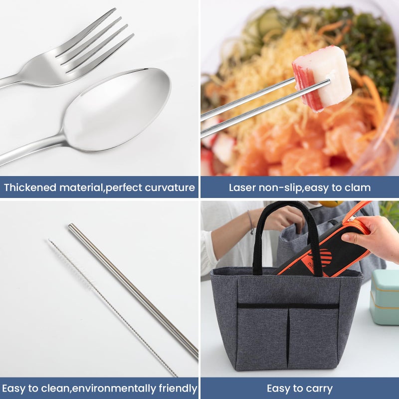 INKULEER Travel Cutlery, Portable Cutlery Set | Portable Silverware Set, 18/8 Stainless Steel Lunch Reusable Travel Cutlery Set, Fork and Spoon/Knife Set for Camping | Full-size camping cutlery set. - Image 3