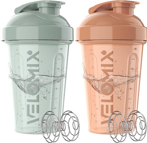 VELOMIX -2 Pack- 20 oz Protein Shaker Bottles for Protein Mixes - 2x Wire Whisk | Leak Proof Shaker Cups for Protein Shakes and Pre Workout | Protein Shaker Bottle Pack (B2) Soft Glow - Image 1