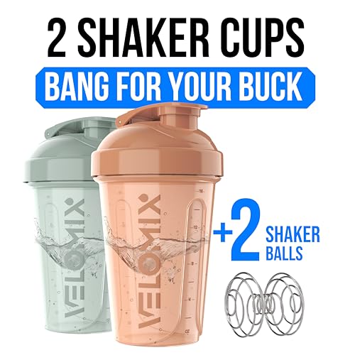 VELOMIX -2 Pack- 20 oz Protein Shaker Bottles for Protein Mixes - 2x Wire Whisk | Leak Proof Shaker Cups for Protein Shakes and Pre Workout | Protein Shaker Bottle Pack (B2) Soft Glow - Image 2