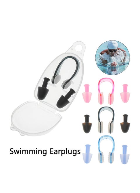 Waterproof Swimming Earplugs and Nose Clip Set (Pack of 3): Black, Pink, Blue - Protect Your Ears and Nose from Water