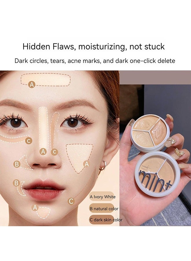 Sweet Mint Tri-Color Concealer Make Up Foundation for Dark Skin - Full Coverage Cover Spots Acne Marks Highlight Contours - Waterproof Long Lasting Palette，Equipped With a Concealer Brush - Image 2