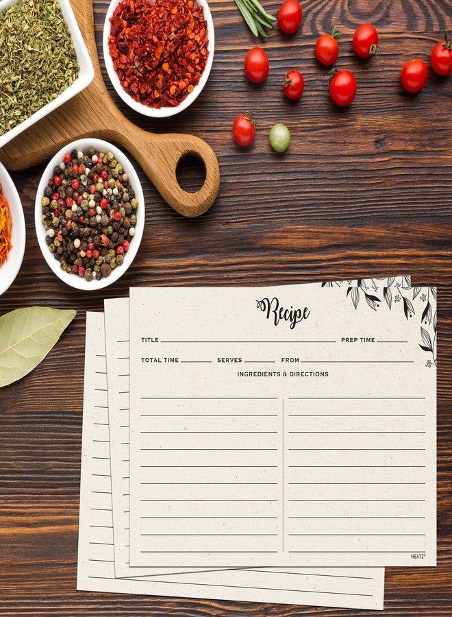 نيتز بطاقات وصفات نيتز واسعة، مقاس 4×6 بوصة - 50 بطاقة، وجهان. ورق مقوى سميك. مثالية لصندوق الوصفات ومجلد الوصفات. تصميم زهري بسيط يشبه ورق الكرافت. - Image 4