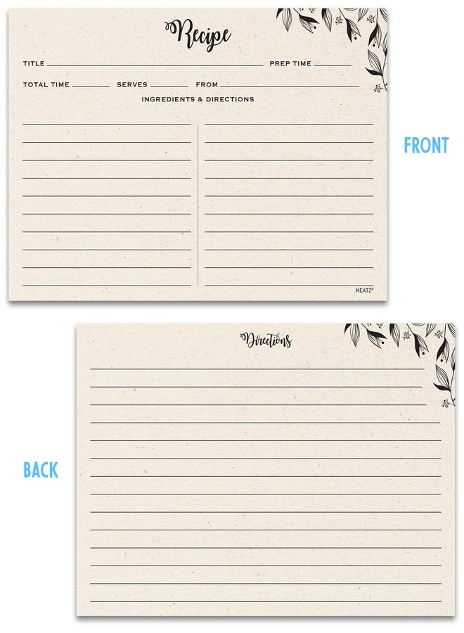 نيتز بطاقات وصفات نيتز واسعة، مقاس 4×6 بوصة - 50 بطاقة، وجهان. ورق مقوى سميك. مثالية لصندوق الوصفات ومجلد الوصفات. تصميم زهري بسيط يشبه ورق الكرافت. - Image 2