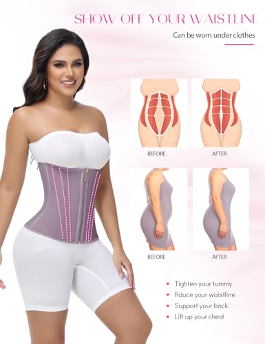 SHAPSHE Waist Trainer for Women Tummy Control Workout Waist Cincher Corset Shapewear Postpartum Body Shaper Faja with Zipper Hook Purple M - Image 3