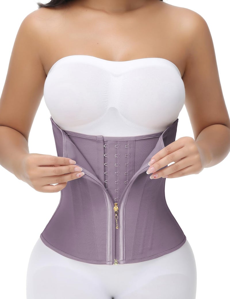 SHAPSHE Waist Trainer for Women Tummy Control Workout Waist Cincher Corset Shapewear Postpartum Body Shaper Faja with Zipper Hook Purple M - Image 2
