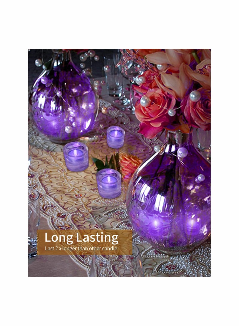 SYOSI Waterproof LED Candle Light, Purple Waterproof Flameless Candle Tea Lights, Underwater Battery Operated Seasonal Festival Celebration LED Tea Light for Table, Wedding Centerpieces, Party, 12 Pack - Image 3