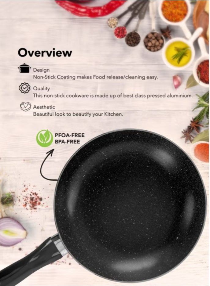 Grandi 8-Piece Non-Stick Cookware Set Aluminum Pots And Pans Non-Stick Surface Bakelite Handle Stainless Steel Lids PFOA Free black and grey granite  22-26+26+18 cm - Image 3