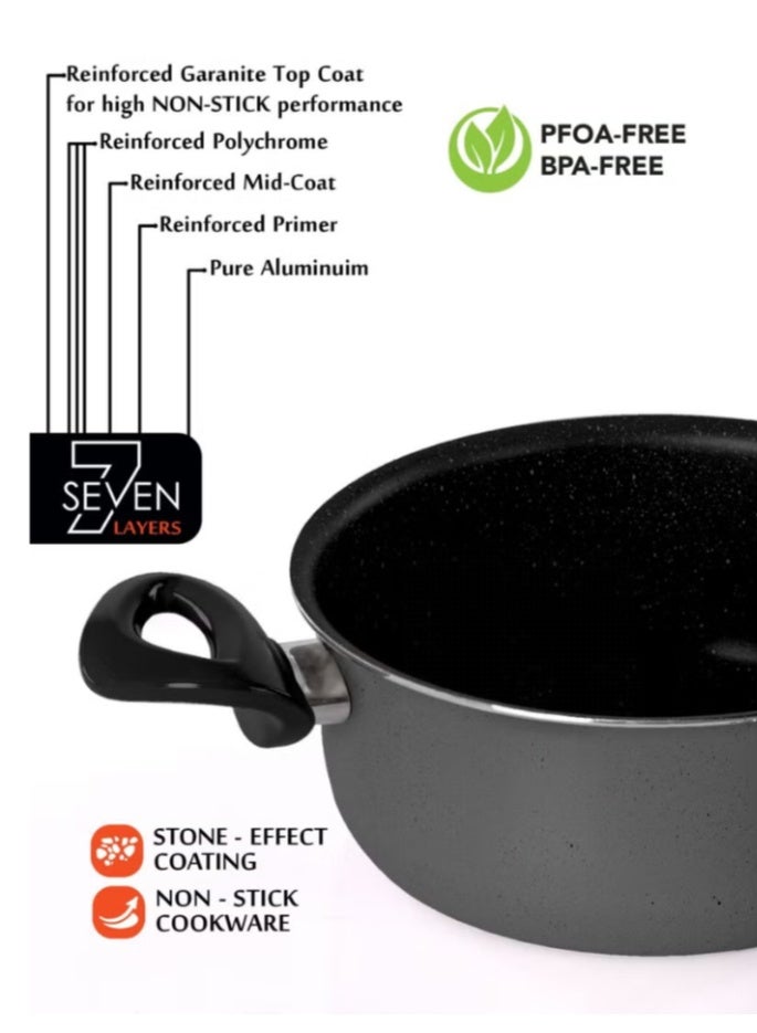 Grandi 8-Piece Non-Stick Cookware Set Aluminum Pots And Pans Non-Stick Surface Bakelite Handle Stainless Steel Lids PFOA Free black and grey granite  22-26+26+18 cm - Image 4