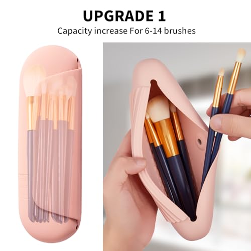 AGIKET Silicone Makeup Brush Holder Travel Cosmetic Bag：Soft Portable Cosmetic Face Brushes Holder with Upgrade Anti-Fall Out Magnetic Closure, Large Travel Makeup Brush Case - Pink Sand - Image 2
