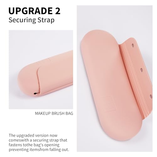 AGIKET Silicone Makeup Brush Holder Travel Cosmetic Bag：Soft Portable Cosmetic Face Brushes Holder with Upgrade Anti-Fall Out Magnetic Closure, Large Travel Makeup Brush Case - Pink Sand - Image 3