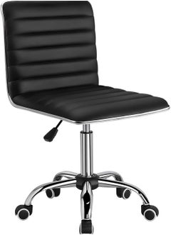 Mahmayi Mahmayi Black Leather Swivel Executive Chair Stylish Ribbed Mid Back Design Ideal for Office, Home and Workspace  - Image 1