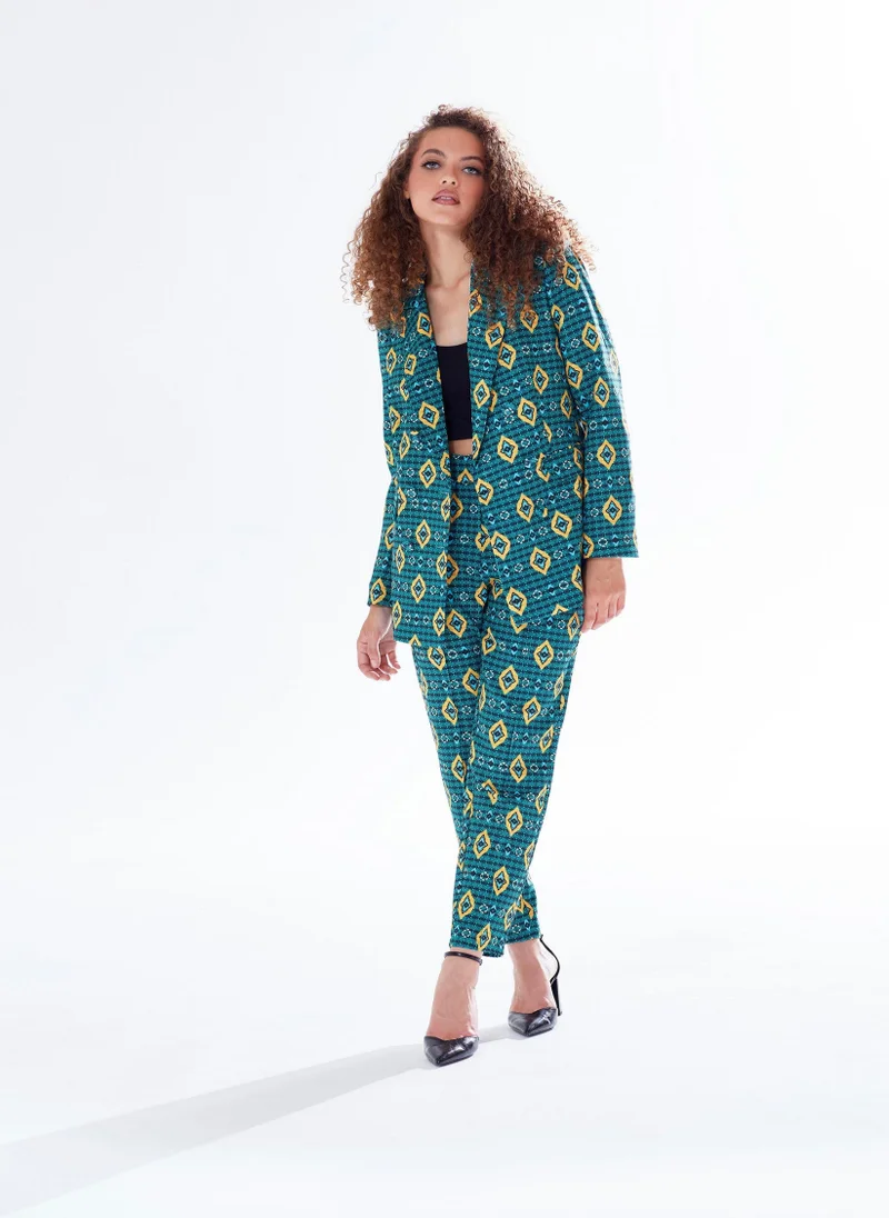 Liquorish African Print Blazer In Green