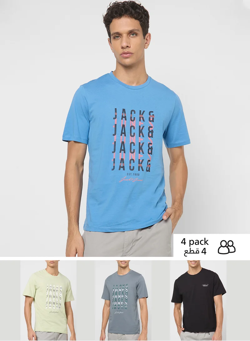 جاك اند جونز JJDELVIN TEE SS CREW NECK 4PK MP