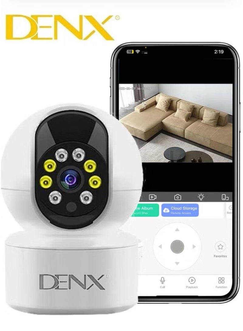 Denx High-resolution surveillance camera with 3.0 MP, featuring colored night vision, 340-degree viewing angle, and support for storage up to 128GB | DX2258  - Image 1
