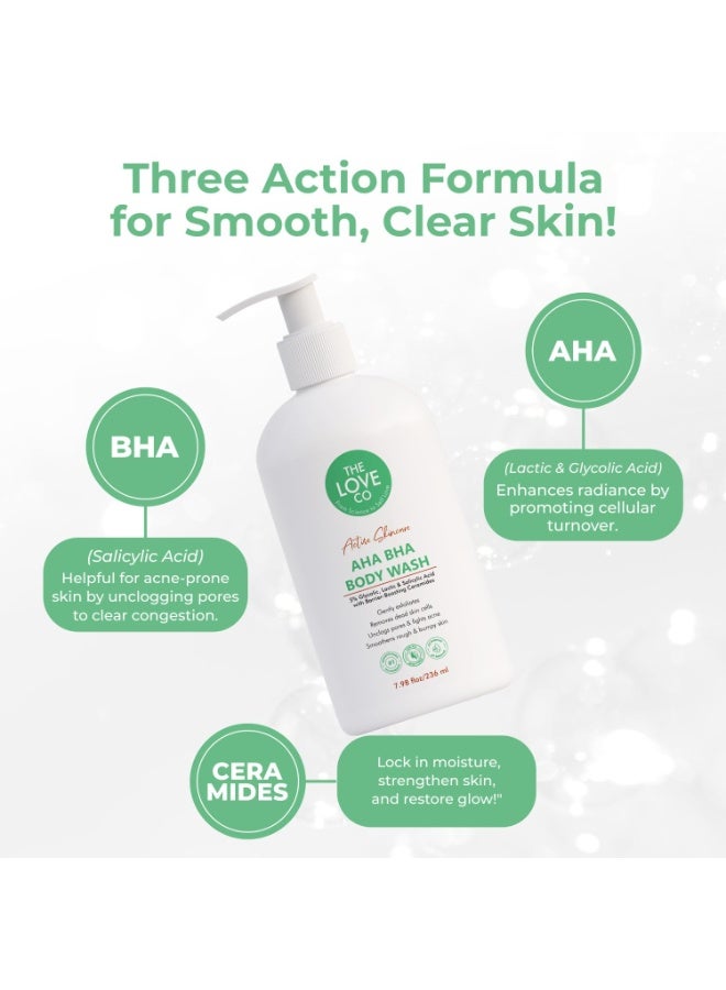 ذا لوف كو. غسول الجسم بحمض ألفا هيدروكسي هيدروكسي هيدروكسي | 5% حمض الجليكوليك واللاكتيك والساليسيليك | يقشر بلطف ويحارب حب الشباب ويفتح المسام | مع سيراميد معزز للحاجز الواقي | خالٍ من الكبريتات | للجنسين | 236 مل - Image 5